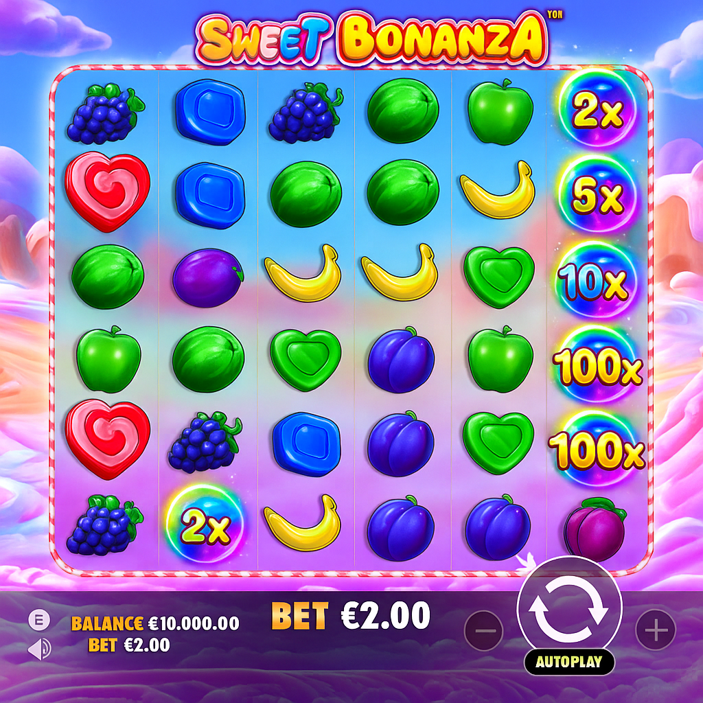 PowBet - Sweet Bonanza Slot Game - Fruits et Bonbons